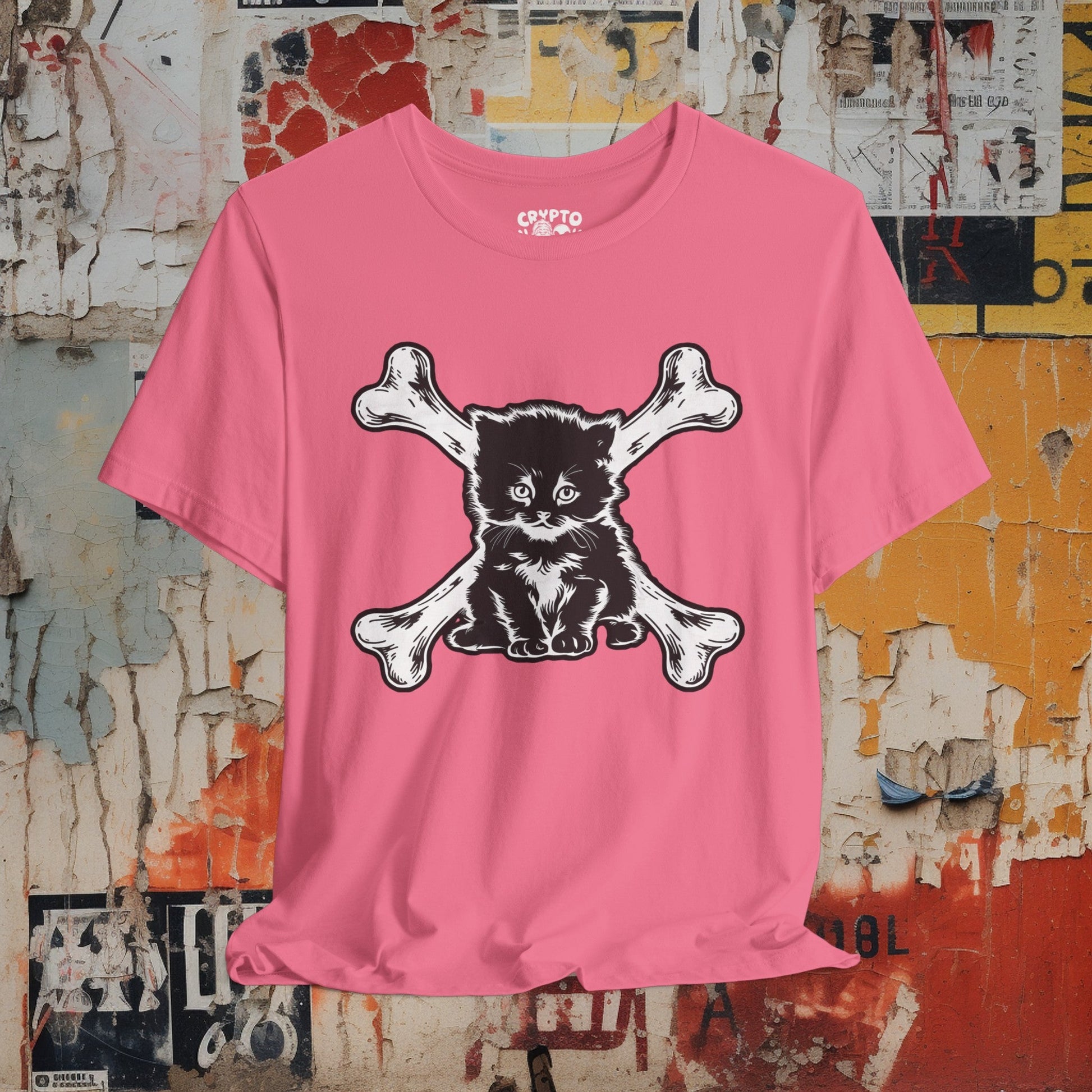 T-Shirt - Kitten and Crossbones Punk Cat Love Tee | Bella + Canvas Unisex T-shirt from Crypto Zoo Tees