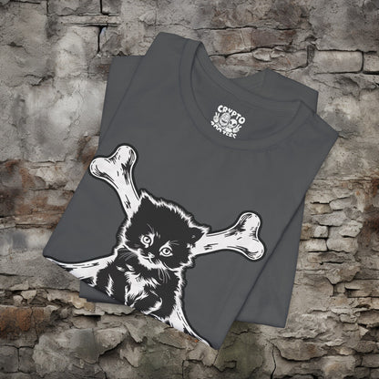 T-Shirt - Kitten and Crossbones Punk Cat Love Tee | Bella + Canvas Unisex T-shirt from Crypto Zoo Tees