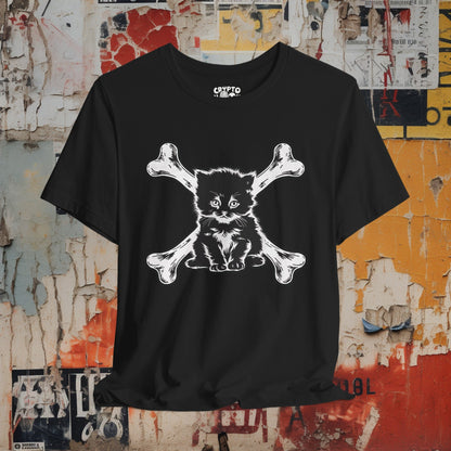 T-Shirt - Kitten and Crossbones Punk Cat Love Tee | Bella + Canvas Unisex T-shirt from Crypto Zoo Tees