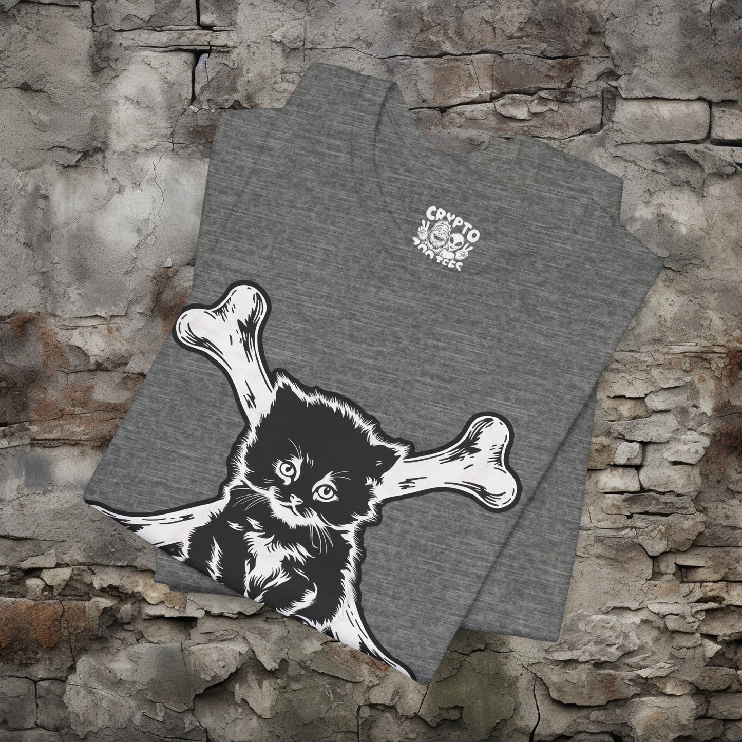 T-Shirt - Kitten and Crossbones Punk Cat Love Tee | Bella + Canvas Unisex T-shirt from Crypto Zoo Tees