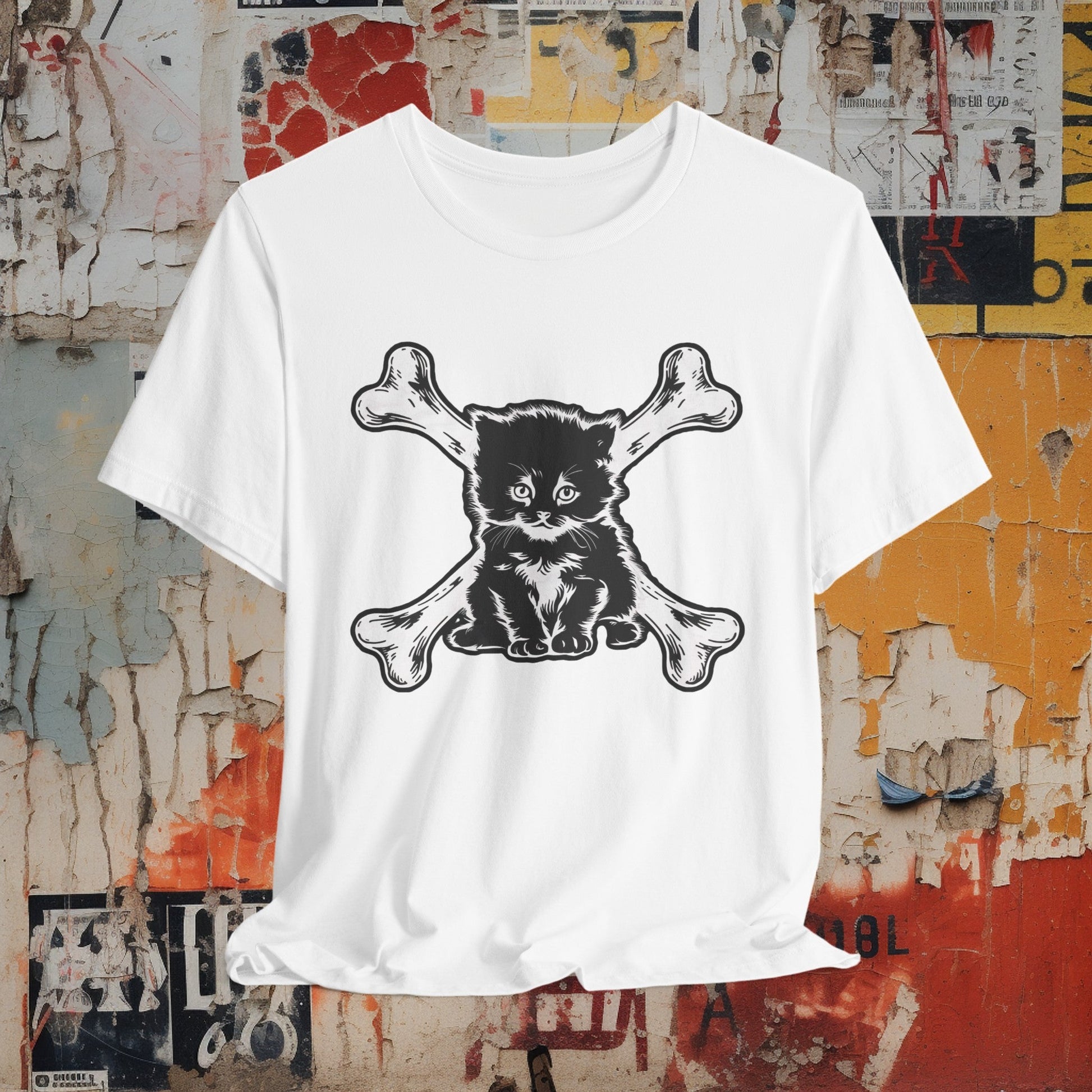 T-Shirt - Kitten and Crossbones Punk Cat Love Tee | Bella + Canvas Unisex T-shirt from Crypto Zoo Tees