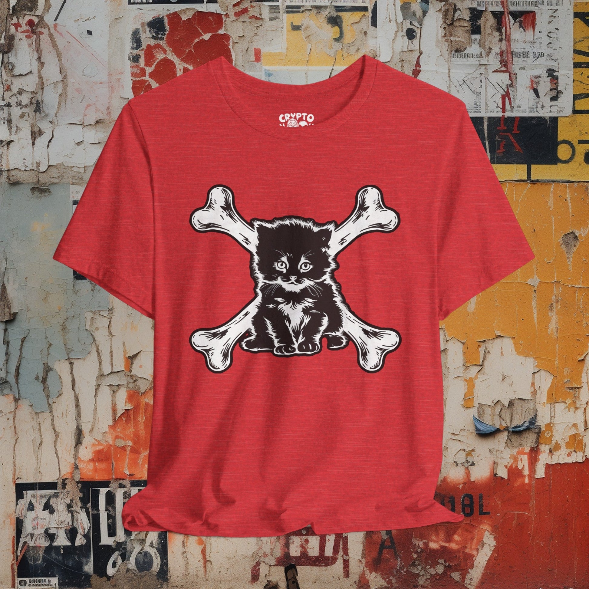 T-Shirt - Kitten and Crossbones Punk Cat Love Tee | Bella + Canvas Unisex T-shirt from Crypto Zoo Tees