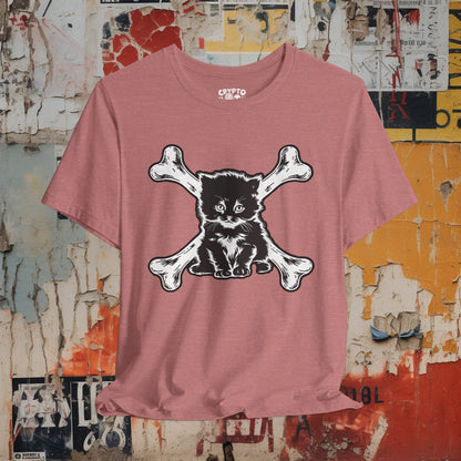 T-Shirt - Kitten and Crossbones Punk Cat Love Tee | Bella + Canvas Unisex T-shirt from Crypto Zoo Tees