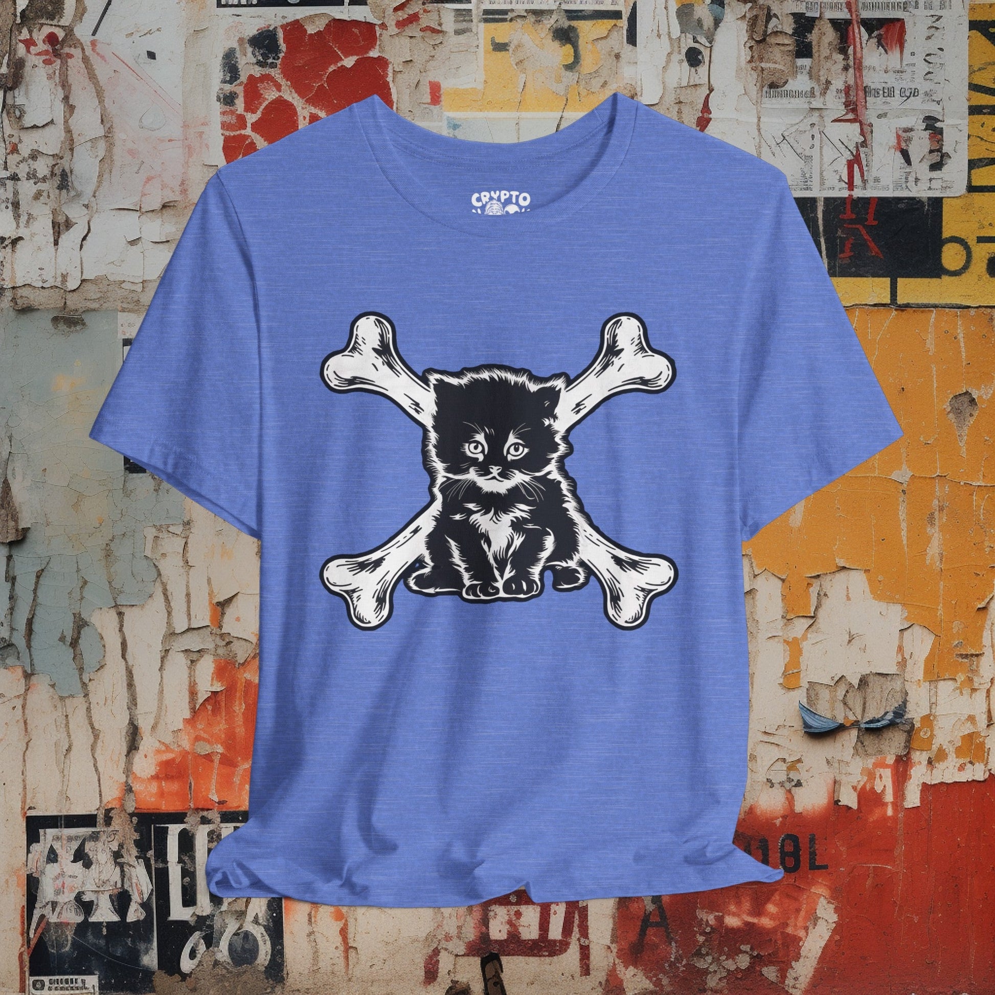 T-Shirt - Kitten and Crossbones Punk Cat Love Tee | Bella + Canvas Unisex T-shirt from Crypto Zoo Tees