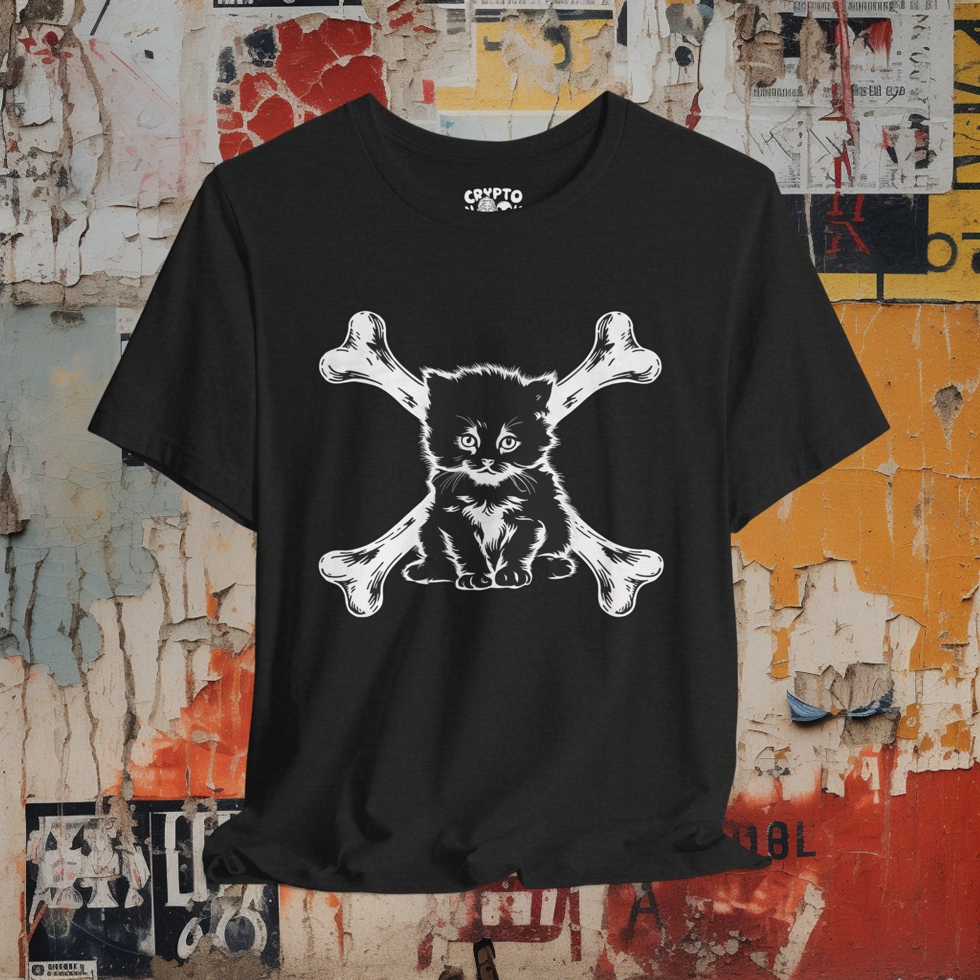 T-Shirt - Kitten and Crossbones Punk Cat Love Tee | Bella + Canvas Unisex T-shirt from Crypto Zoo Tees