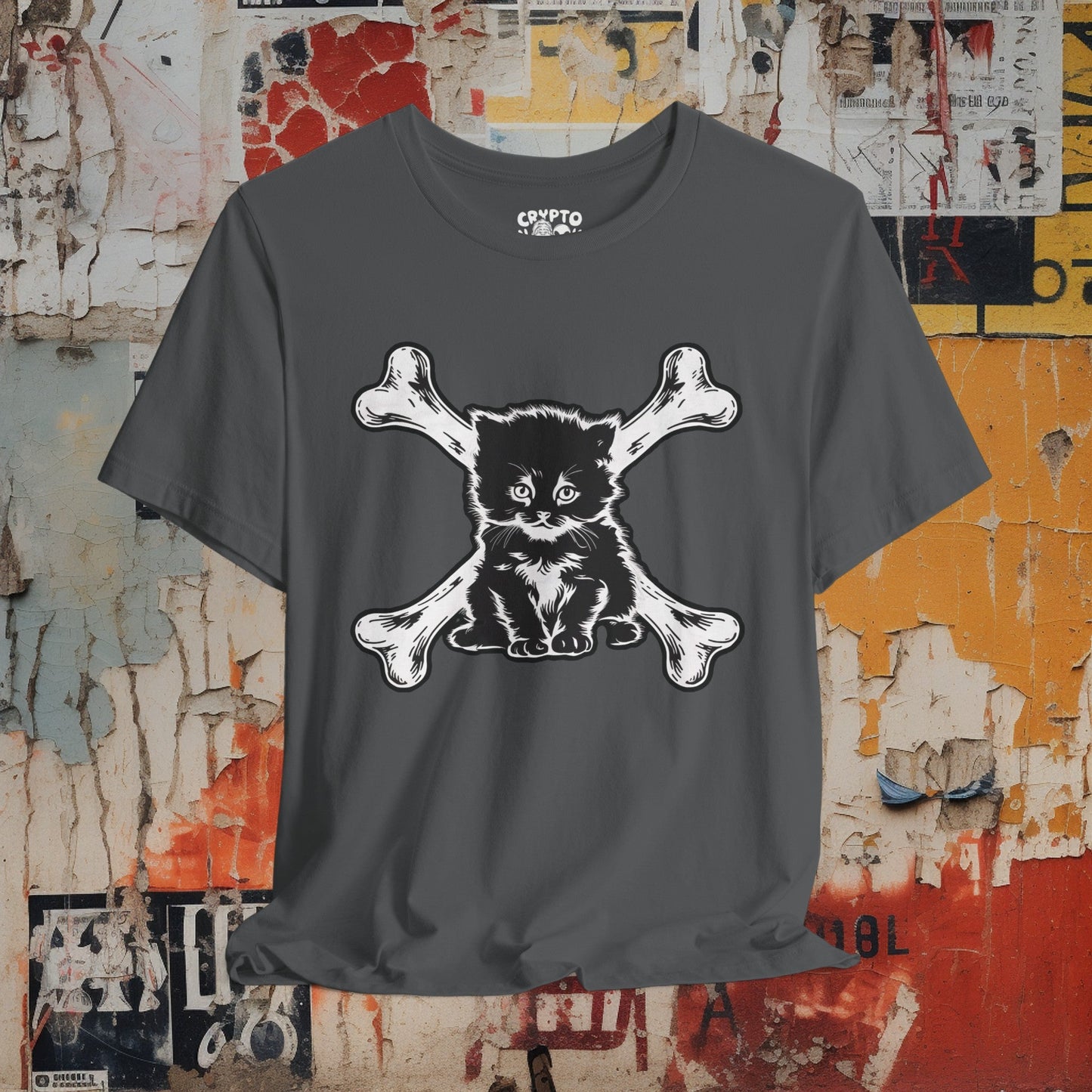 T-Shirt - Kitten and Crossbones Punk Cat Love Tee | Bella + Canvas Unisex T-shirt from Crypto Zoo Tees