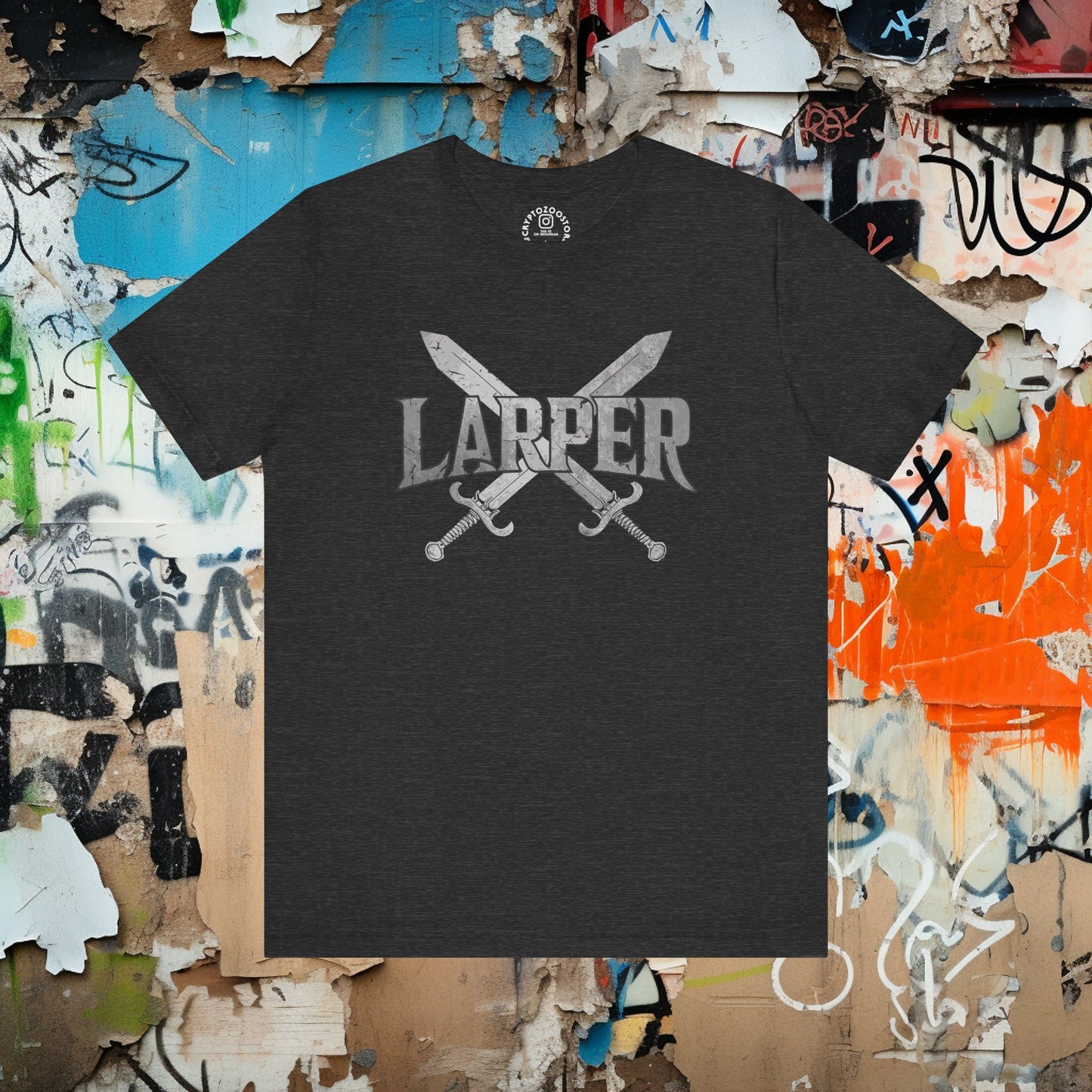 T-Shirt - Larper with Crossed Swords Shirt - Live Action Role Playing Tee - Soft Cotton T-shirt from Crypto Zoo Tees