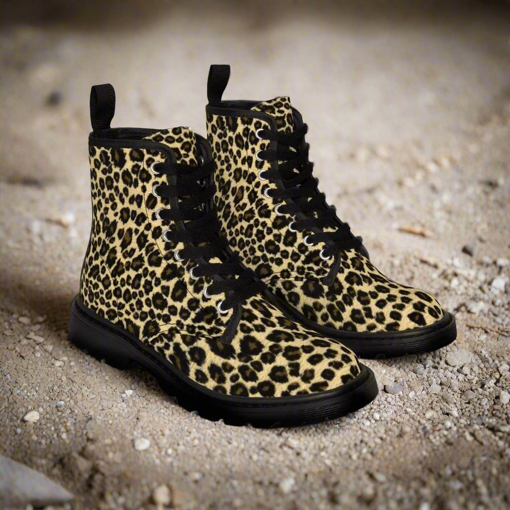 Shoes - Leopard Print Boots | Animal Print Combat Boots | Punk Style Leopard Boots | Women's Fashion Boots | Vegan Leather Leopard Ankle Boots | Eco - Friendly from Crypto Zoo Tees