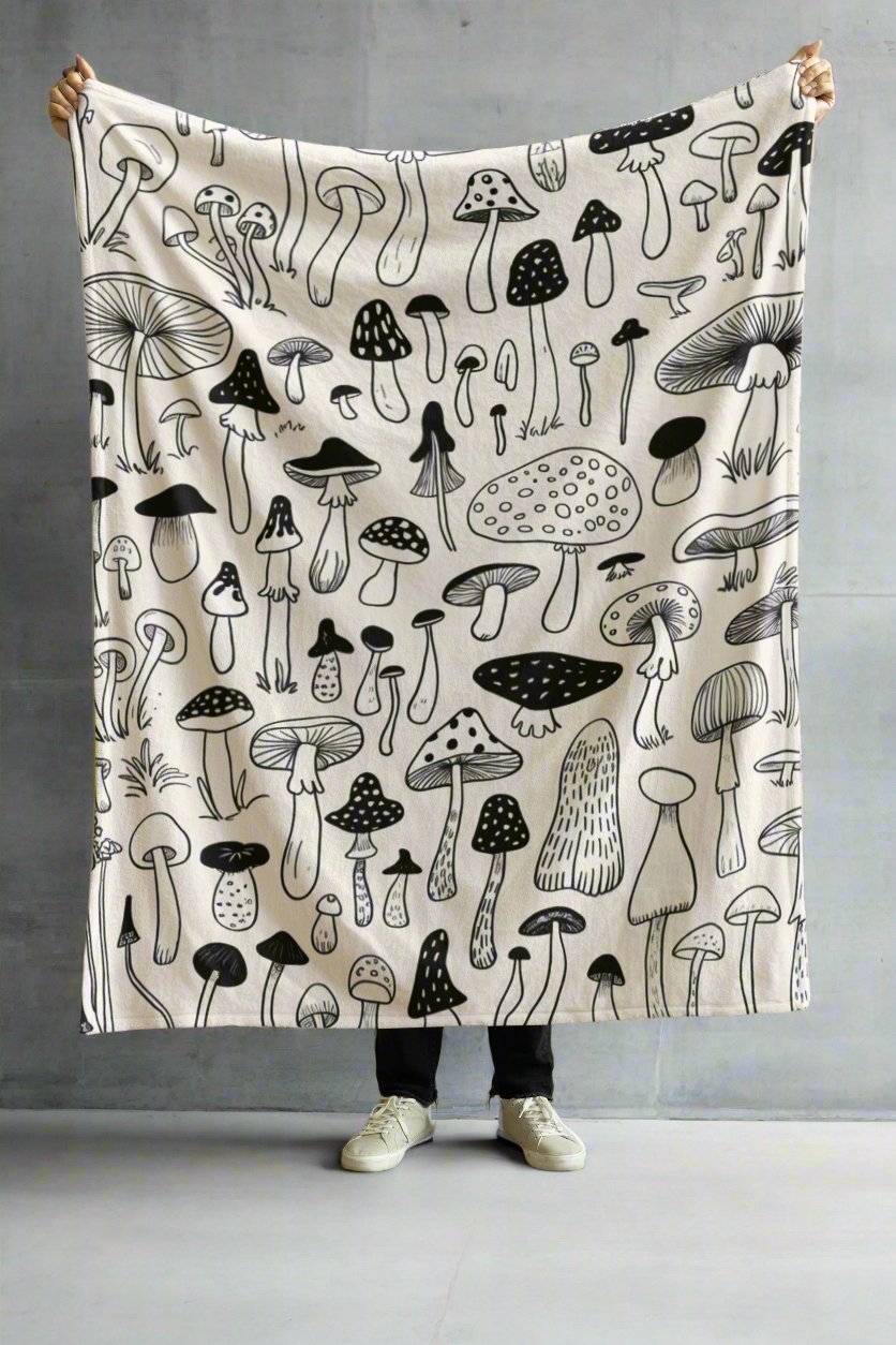 All Over Prints - Light Mushroom | Cozy Velvet Blanket | 3 Different Sizes from Crypto Zoo Tees