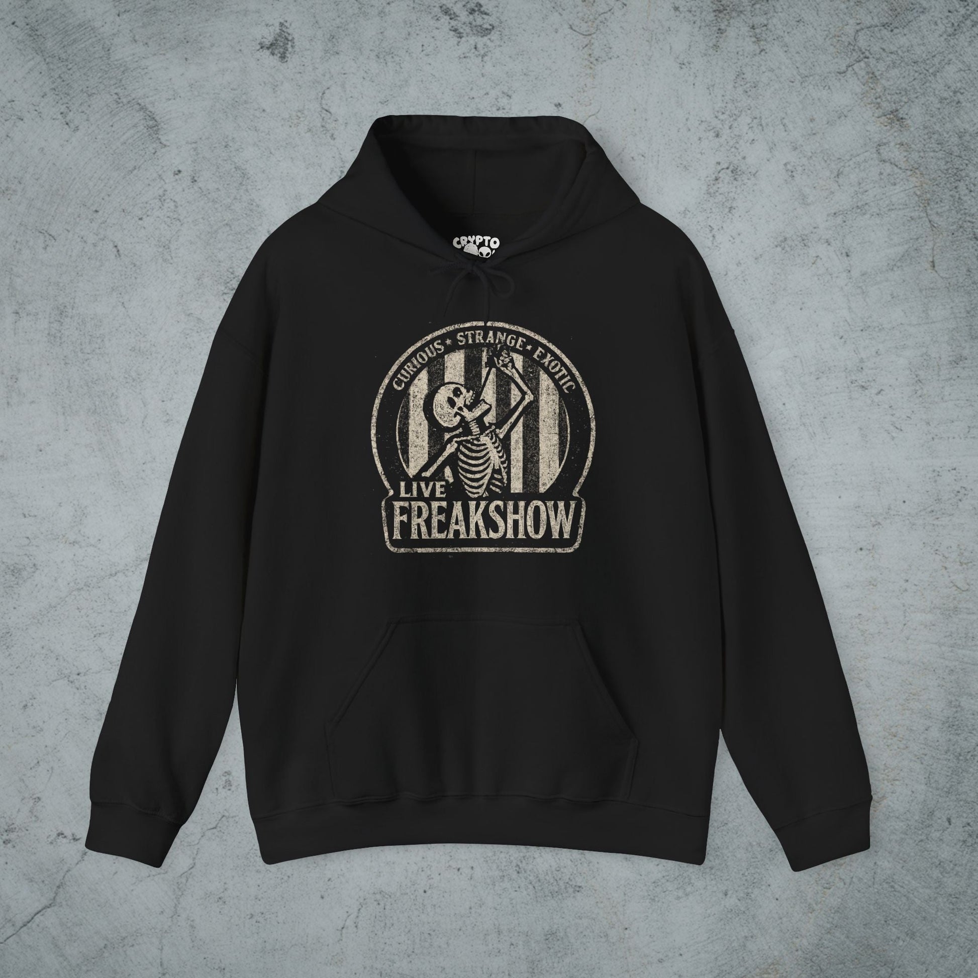 T-Shirt - Live Freakshow | Skulls & Skeletons, Horror | Unisex Shirt, Ladies Tee, Tank Top, Long Sleeve, Sweatshirt, Hoodie from Crypto Zoo Tees