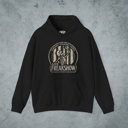 T-Shirt - Live Freakshow | Skulls & Skeletons, Horror | Unisex Shirt, Ladies Tee, Tank Top, Long Sleeve, Sweatshirt, Hoodie from Crypto Zoo Tees