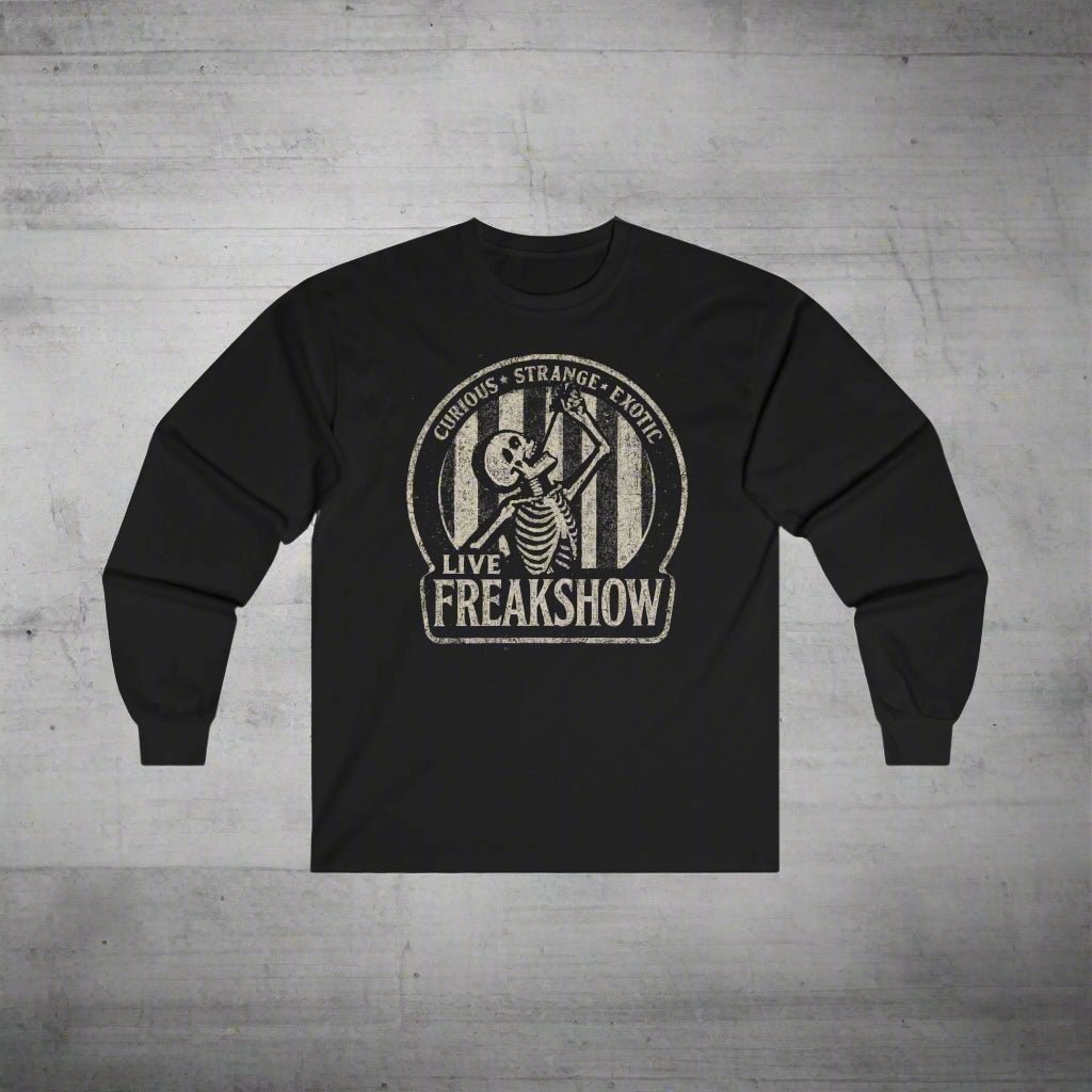 T-Shirt - Live Freakshow | Skulls & Skeletons, Horror | Unisex Shirt, Ladies Tee, Tank Top, Long Sleeve, Sweatshirt, Hoodie from Crypto Zoo Tees