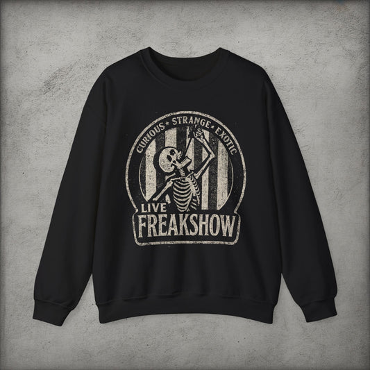 T-Shirt - Live Freakshow | Skulls & Skeletons, Horror | Unisex Shirt, Ladies Tee, Tank Top, Long Sleeve, Sweatshirt, Hoodie from Crypto Zoo Tees