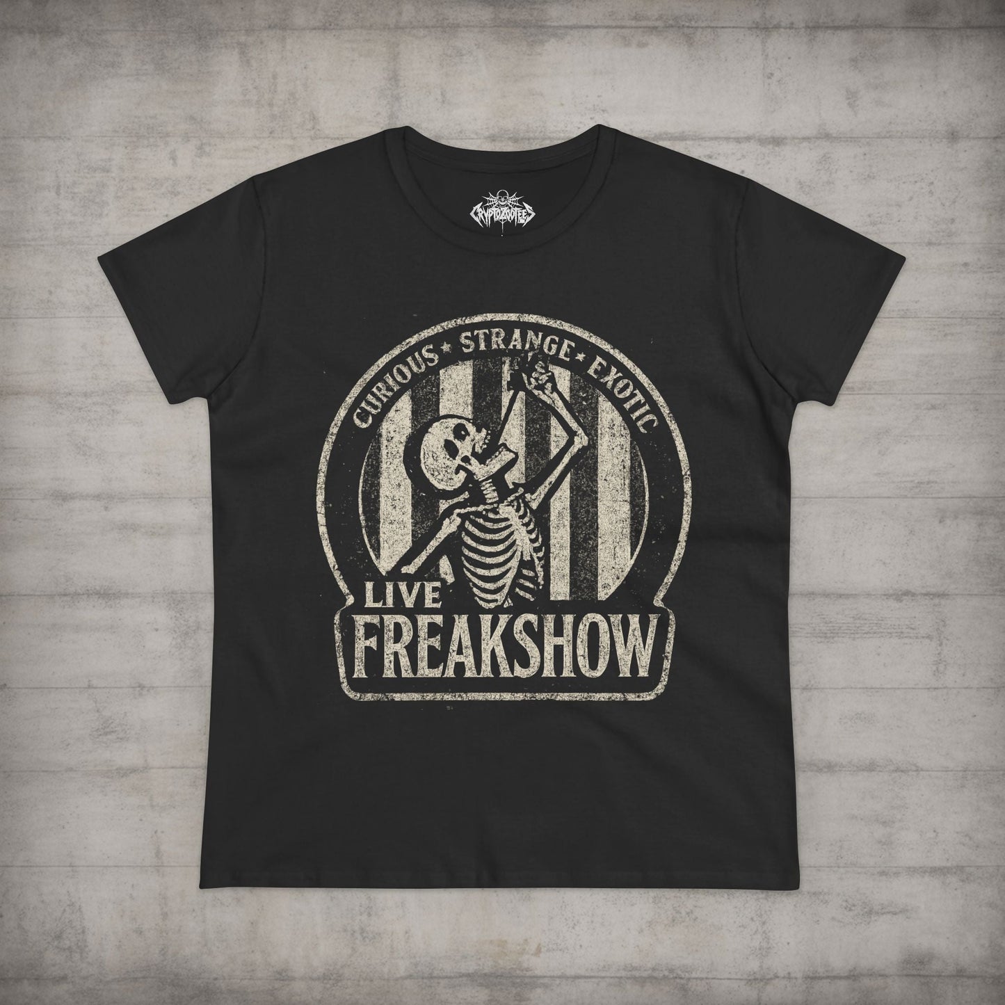 T-Shirt - Live Freakshow | Skulls & Skeletons, Horror | Unisex Shirt, Ladies Tee, Tank Top, Long Sleeve, Sweatshirt, Hoodie from Crypto Zoo Tees