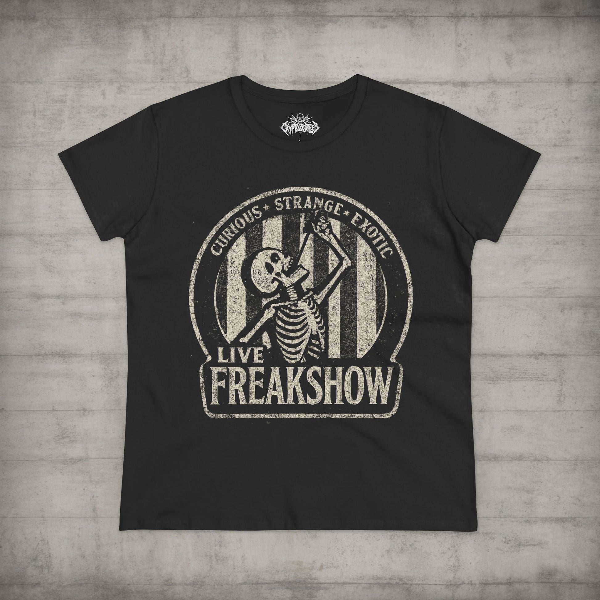 T-Shirt - Live Freakshow | Skulls & Skeletons, Horror | Unisex Shirt, Ladies Tee, Tank Top, Long Sleeve, Sweatshirt, Hoodie from Crypto Zoo Tees