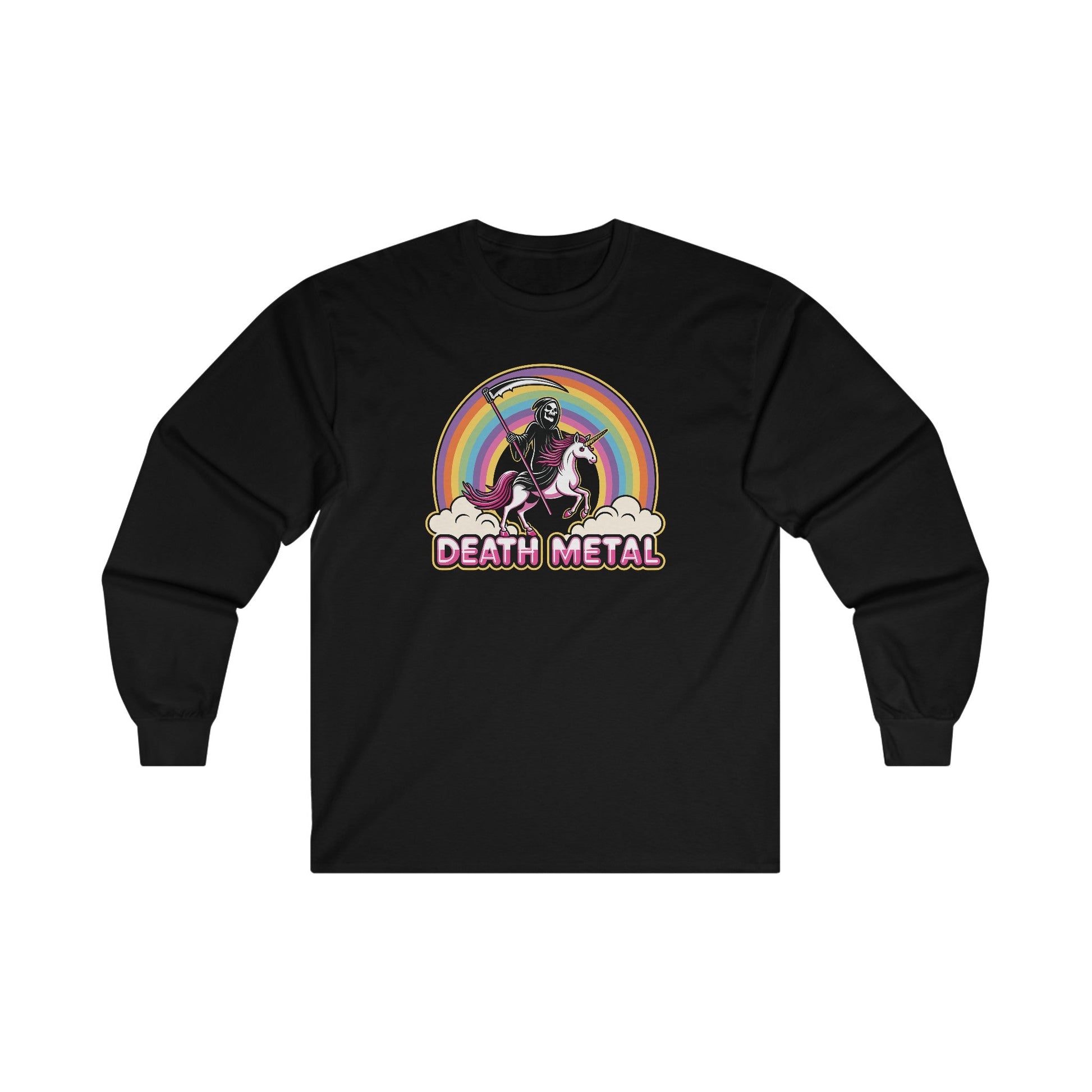 Long - sleeve - Long Sleeve T-shirt: Death Metal Rainbow Unicorn | Long Sleeve T-shirt from Crypto Zoo Tees