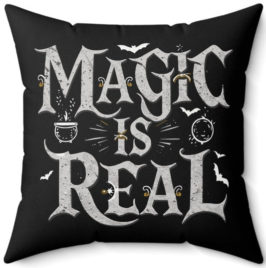 Home Decor - Magic Is Real - Occult Wicca Witch Goth - Harry Potter Fans - Square Throw Pillow - Mystical Design, 2-Sided, Fantasy Decor, Enchanted Style from Crypto Zoo Tees