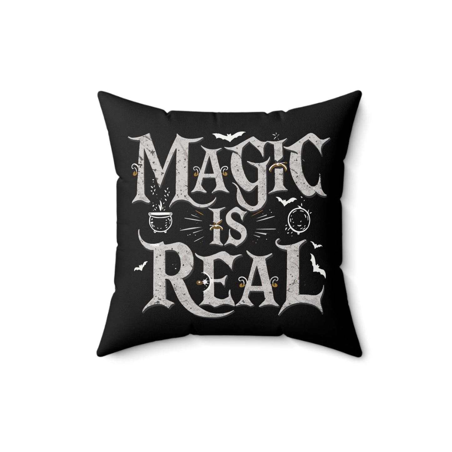 Home Decor - Magic Is Real - Occult Wicca Witch Goth - Harry Potter Fans - Square Throw Pillow - Mystical Design, 2-Sided, Fantasy Decor, Enchanted Style from Crypto Zoo Tees