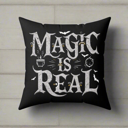 Home Decor - Magic Is Real - Occult Wicca Witch Goth - Harry Potter Fans - Square Throw Pillow - Mystical Design, 2-Sided, Fantasy Decor, Enchanted Style from Crypto Zoo Tees