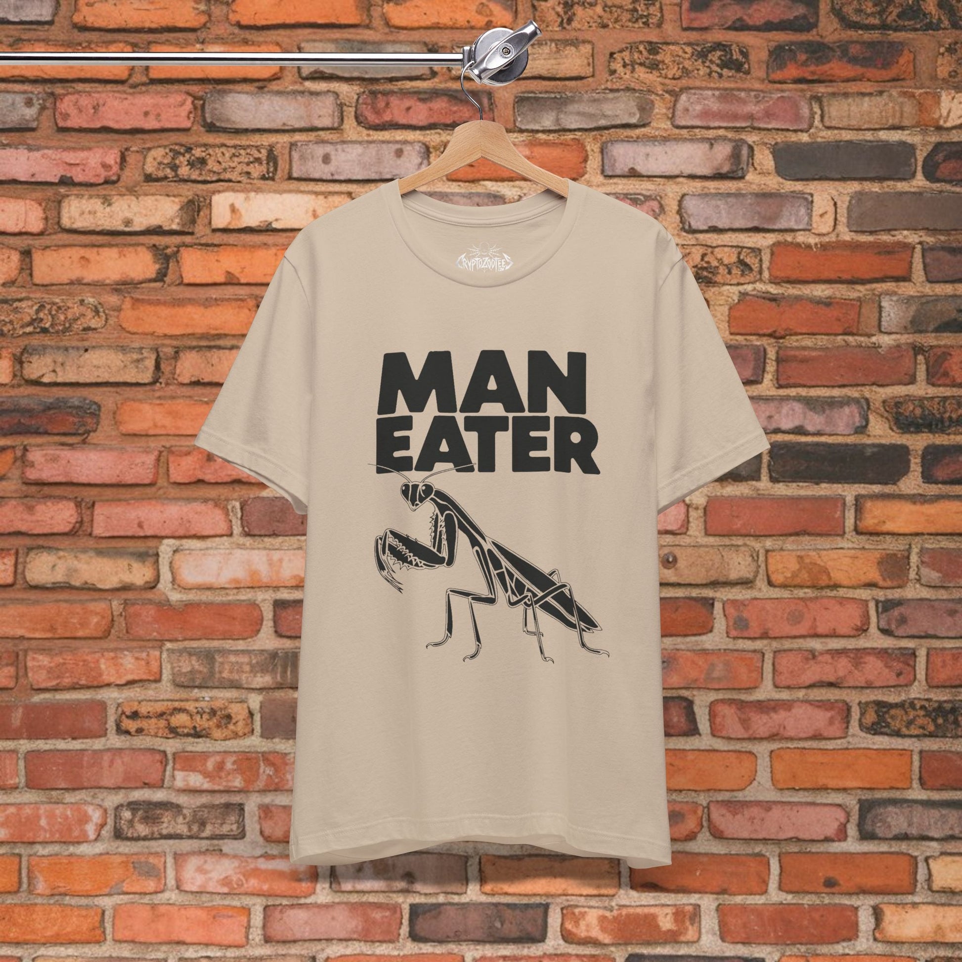 T-Shirt - MAN EATER Praying Mantis Tee | Unisex T-shirt | Funny, Punk, Grrrl Power | Goth/Gothic from Crypto Zoo Tees