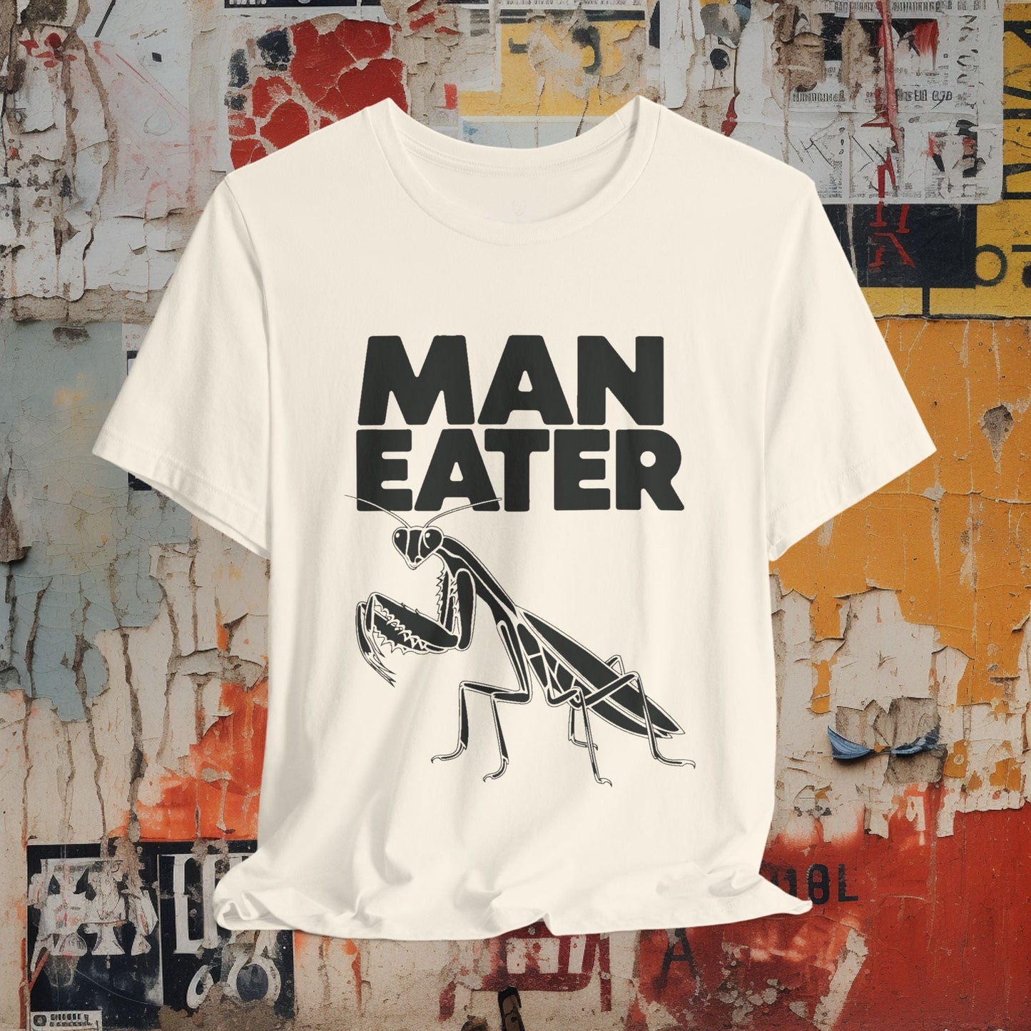 T-Shirt - MAN EATER Praying Mantis Tee | Unisex T-shirt | Funny, Punk, Grrrl Power | Goth/Gothic from Crypto Zoo Tees