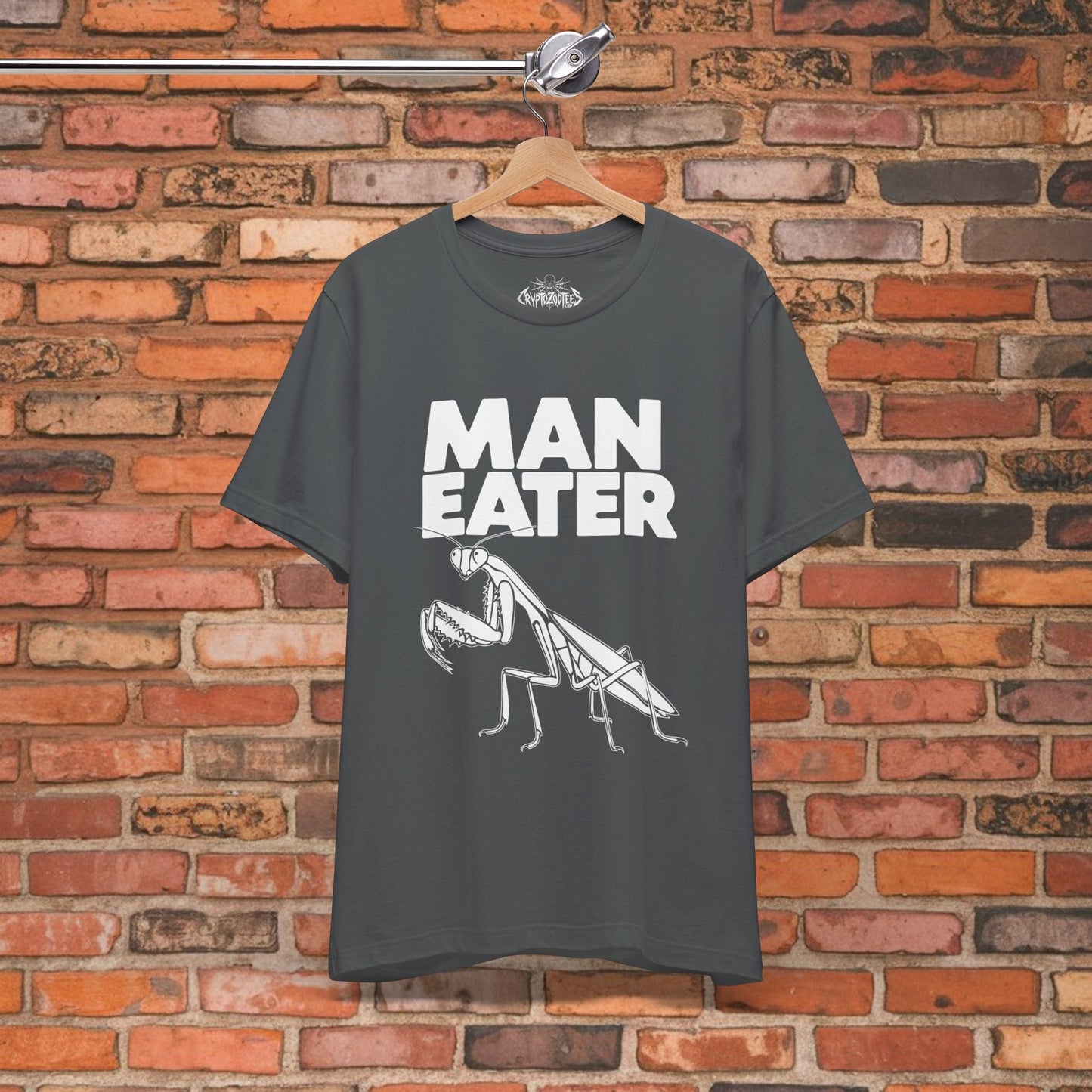 T-Shirt - MAN EATER Praying Mantis Tee | Unisex T-shirt | Funny, Punk, Grrrl Power | Goth/Gothic from Crypto Zoo Tees