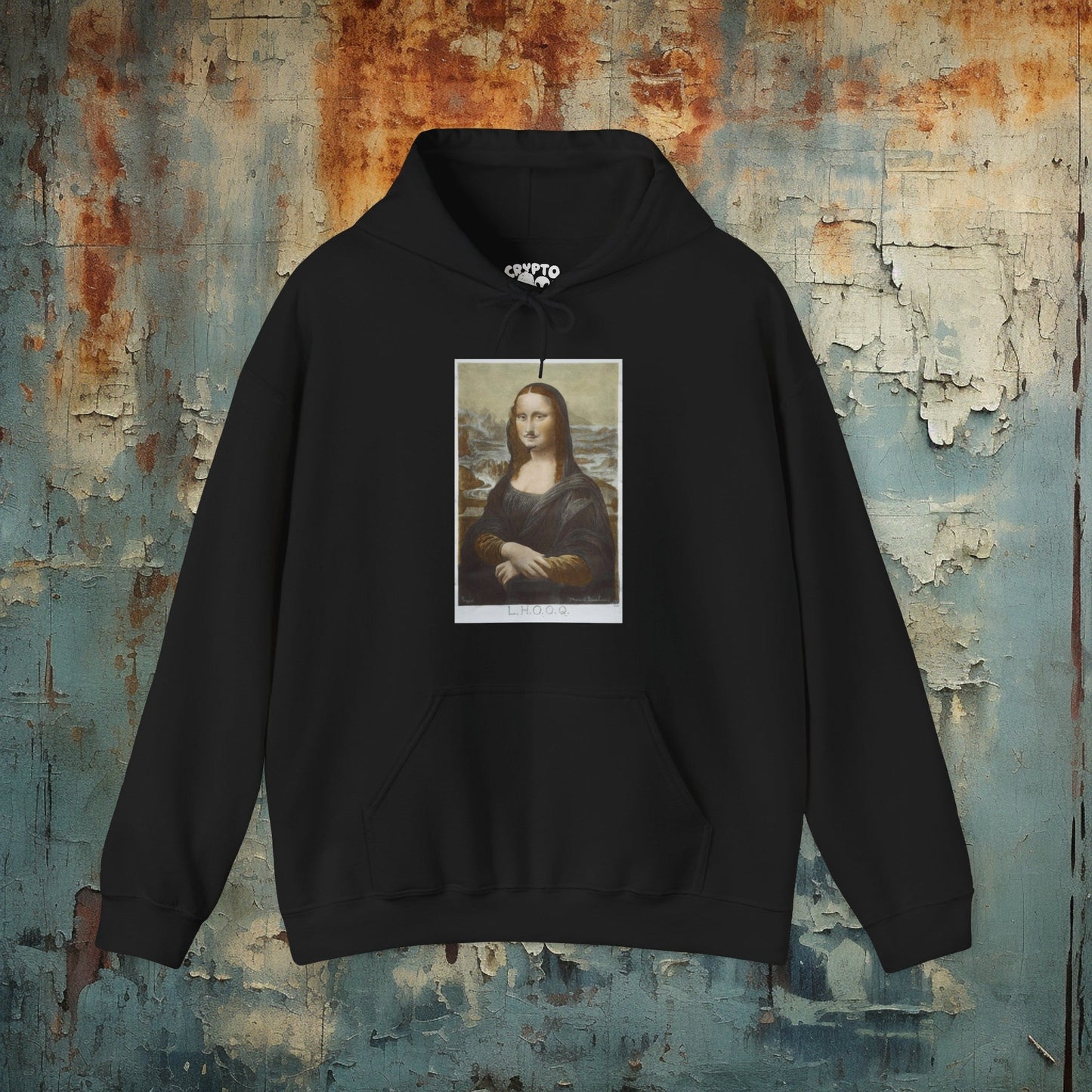 Hoodie - Marcel Duchamp Hoodie | LHOOQ Mona Lisa | Dada Art Hoodie | Hooded Sweatshirt from Crypto Zoo Tees