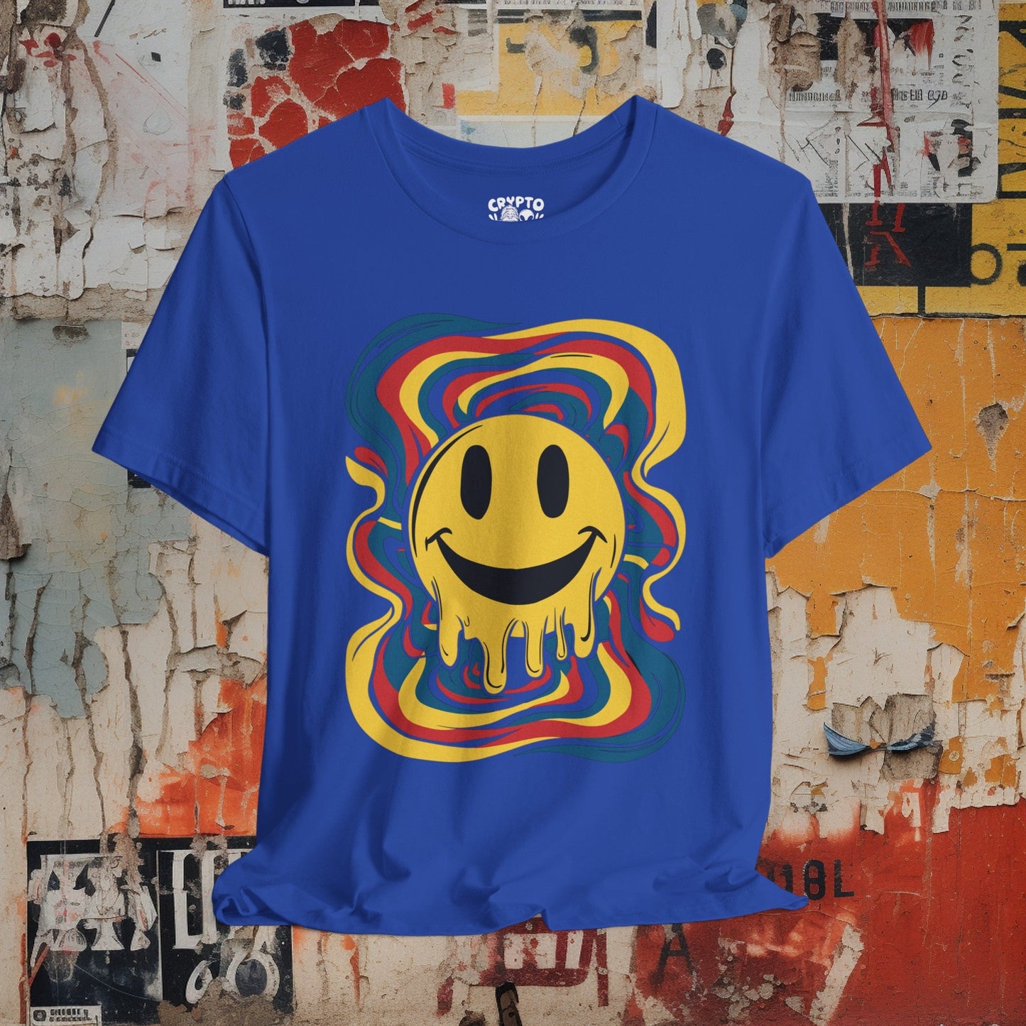 T-Shirt - Melting Psychedelic Rainbow Smiley Face | Bella+ Canvas T-shirt | Retro Tee from Crypto Zoo Tees