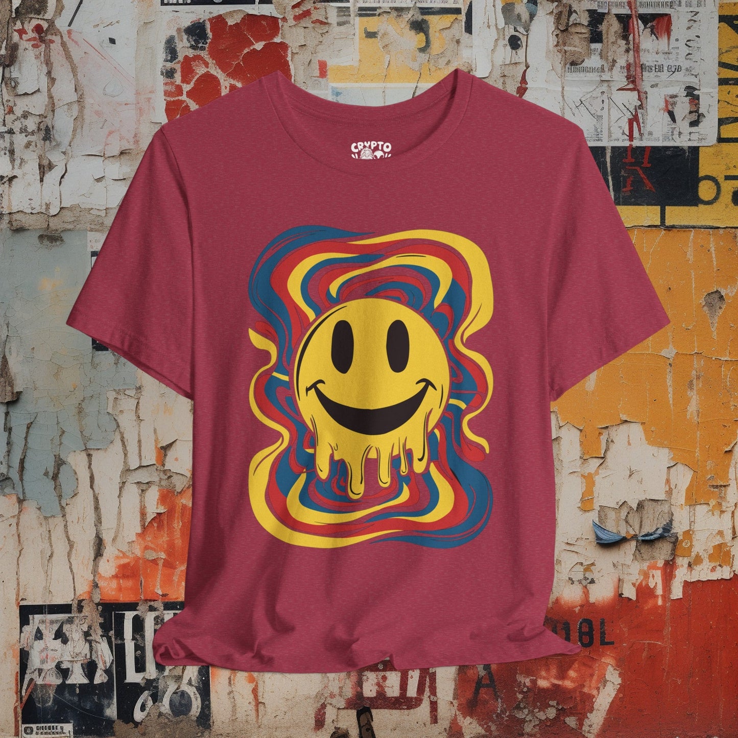 T-Shirt - Melting Psychedelic Rainbow Smiley Face | Bella+ Canvas T-shirt | Retro Tee from Crypto Zoo Tees