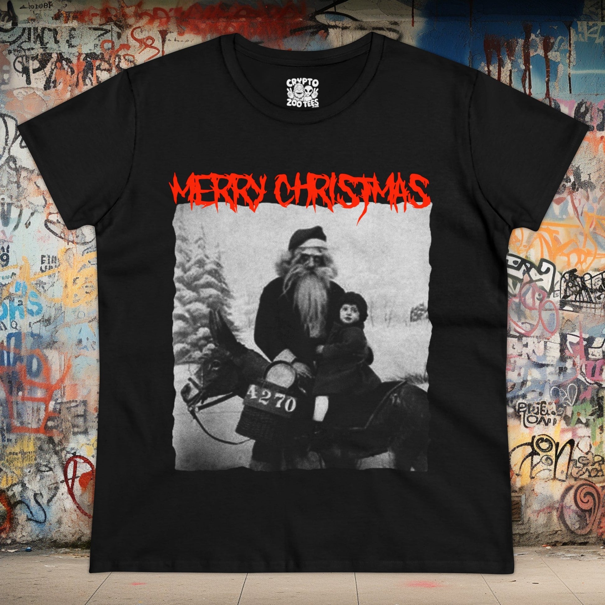 T-Shirt - Merry Christmas | Creepy Santa | Metal Xmas | Women's T-Shirt | Cotton Tee from Crypto Zoo Tees