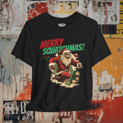 T-Shirt - Merry Squatchmas | Funny Bigfoot Christmas Shirt | Bella + Canvas Unisex T-shirt from Crypto Zoo Tees