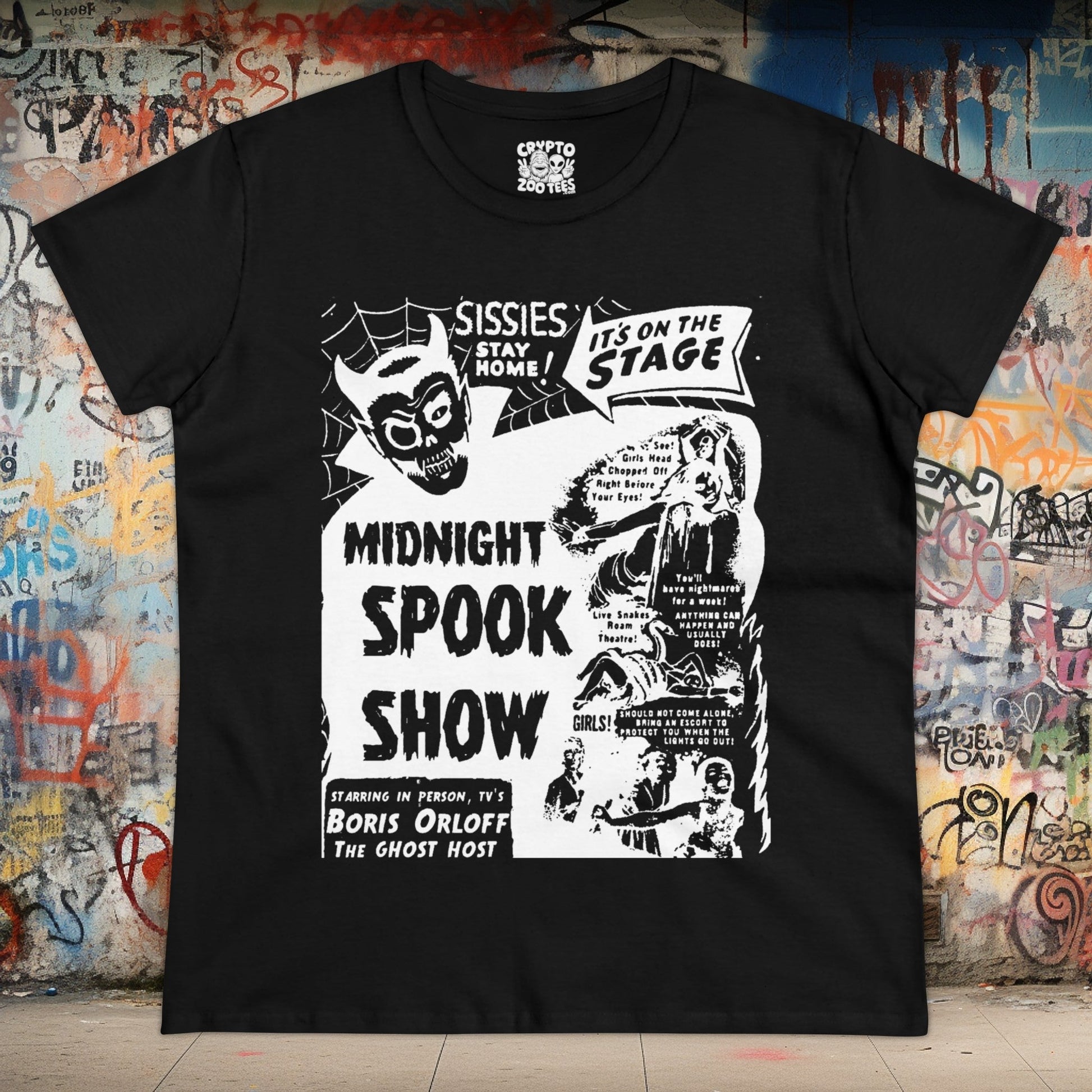 T-Shirt - Midnight Spook Show | Women's T-Shirt | Cotton Tee from Crypto Zoo Tees