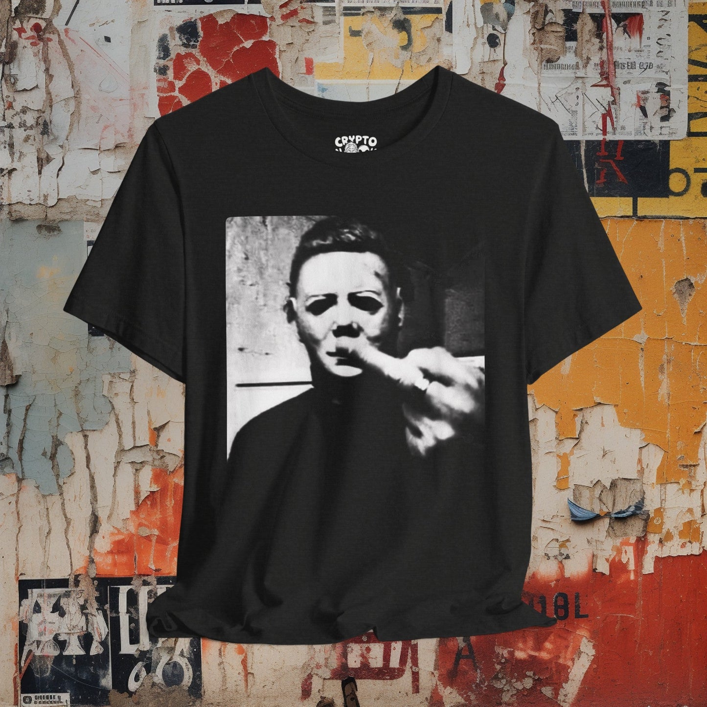 T-Shirt - Mike Myers Halloween Middle Finger Tee | Bella + Canvas Unisex T-shirt from Crypto Zoo Tees