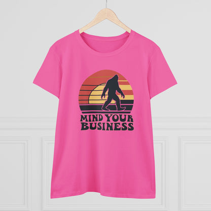 T - Shirt - Mind Your Business Retro Bigfoot | Women's T - Shirt | Cotton Tee from Crypto Zoo Tees