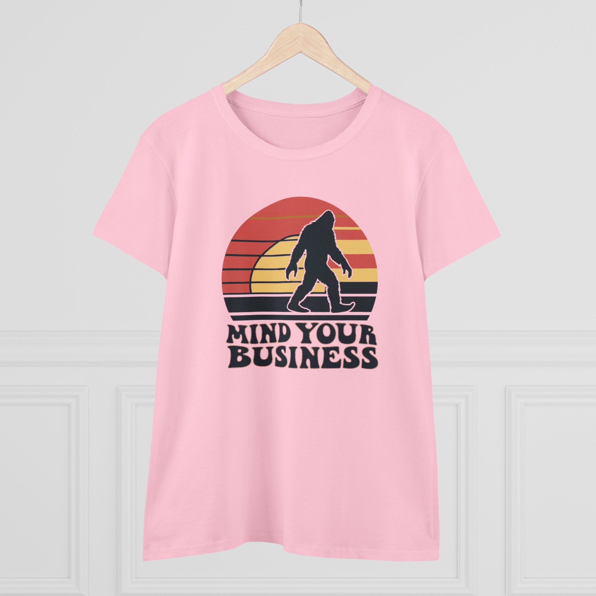 T - Shirt - Mind Your Business Retro Bigfoot | Women's T - Shirt | Cotton Tee from Crypto Zoo Tees