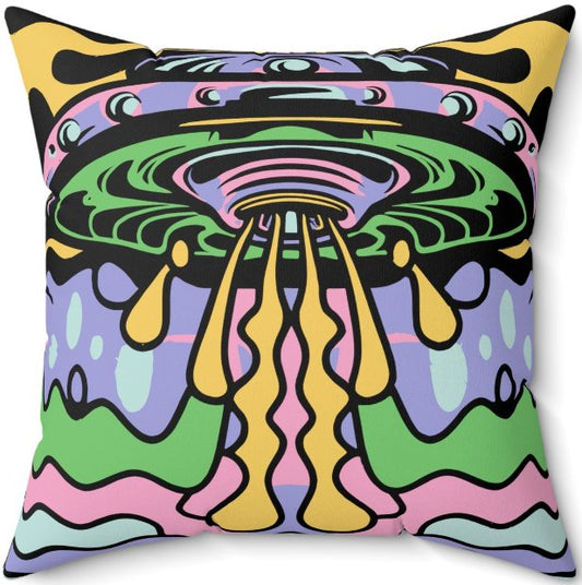 Home Decor - Modern Psychedelic UFO - Colorful Alien Square Throw Pillow - Trippy Design, 2-Sided, Home Decor, Vibrant Style from Crypto Zoo Tees