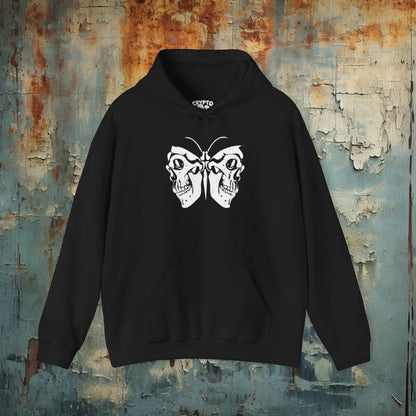 Hoodie - Moth with Skull Wings | Skulls and Skeletons | Horror | Print on Both Sides | Hoodie | Hooded Sweatshirt from Crypto Zoo Tees