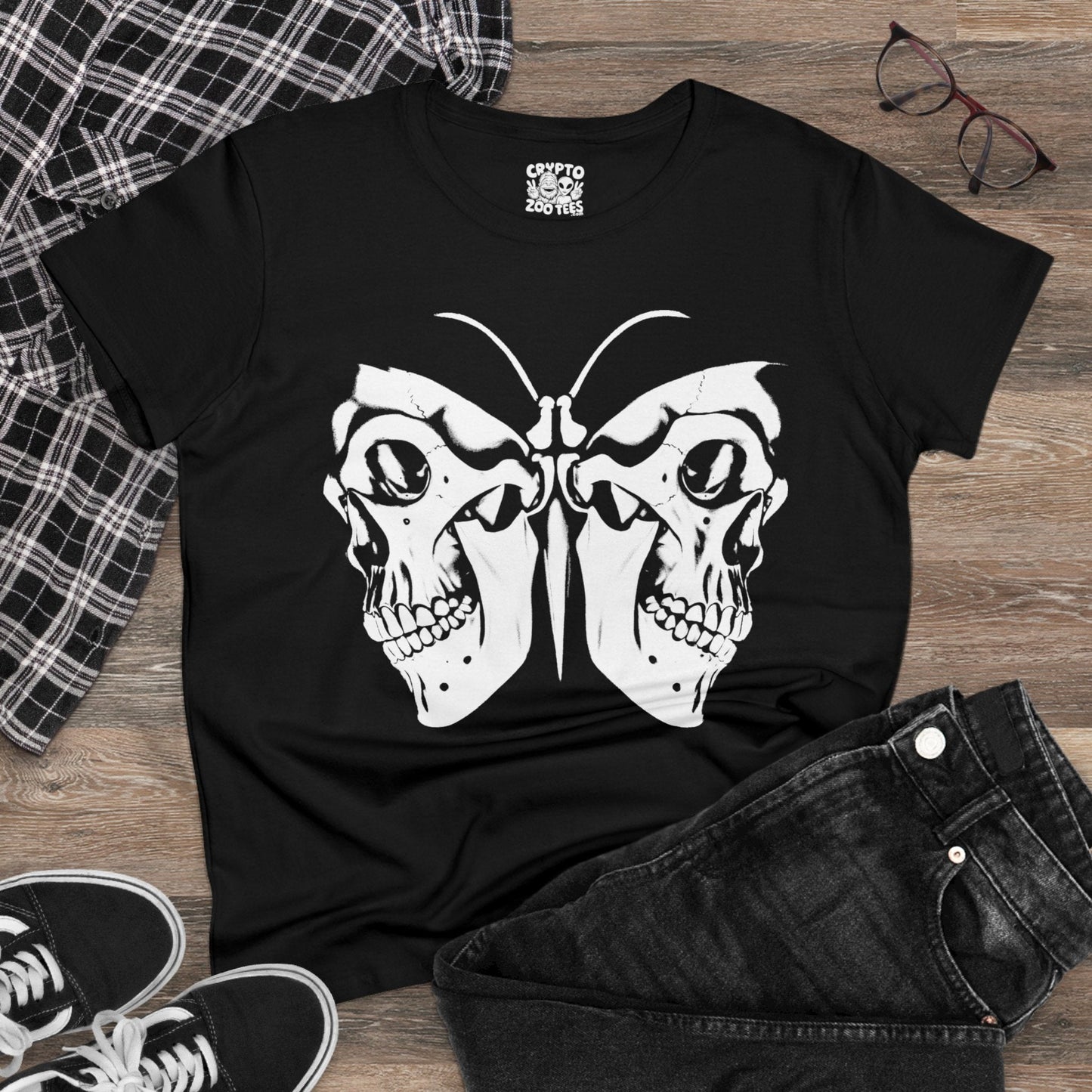 T - Shirt - Moth with Skull Wings | Skulls and Skeletons | Horror | Women's T - Shirt | Cotton Tee from Crypto Zoo Tees