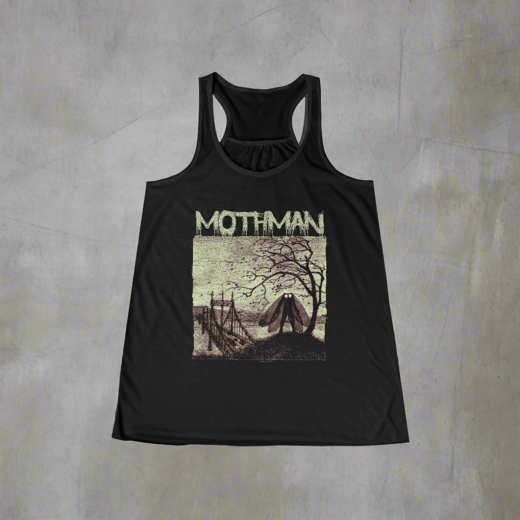 Tank Top - Mothman and Bridge | Ladies Racerback Tank Top from Crypto Zoo Tees