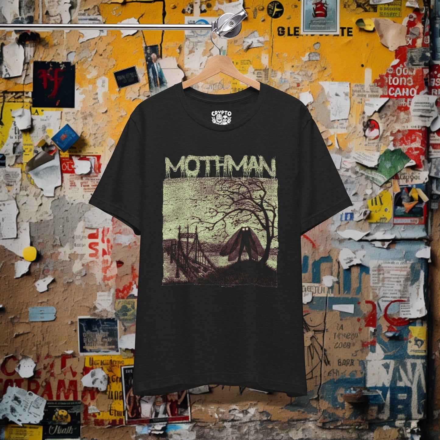 T - Shirt - Mothman and Bridge | Paranormal | Bella + Canvas Unisex T - shirt from Crypto Zoo Tees