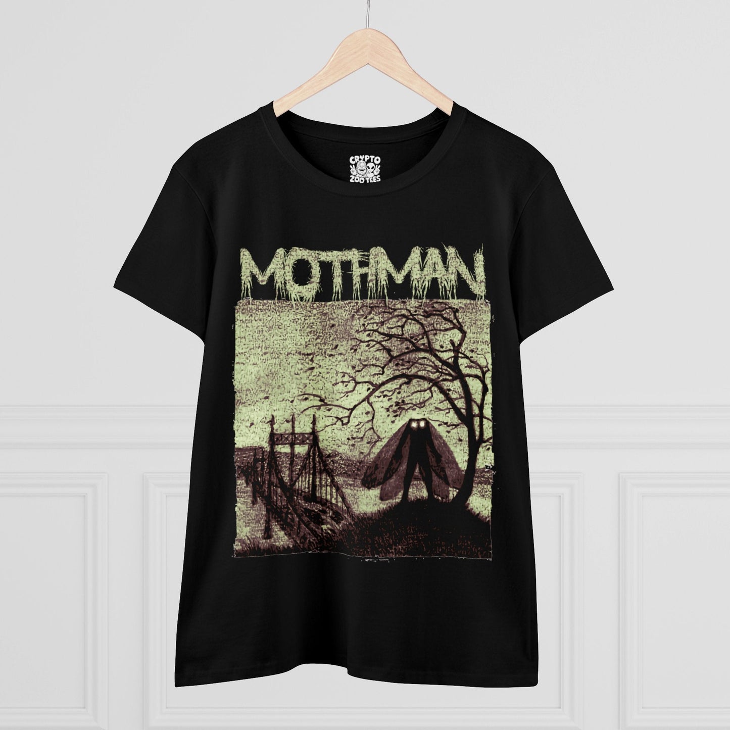 T-Shirt - Mothman and Bridge | Women's T-Shirt | Cotton Tee | Ladies Tee from Crypto Zoo Tees