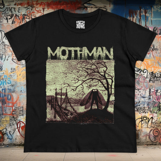 T-Shirt - Mothman and Bridge | Women's T-Shirt | Cotton Tee | Ladies Tee from Crypto Zoo Tees