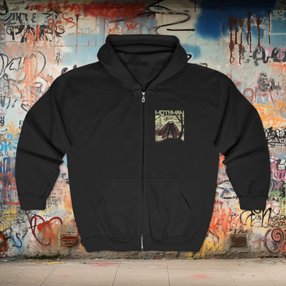 Hoodie - MOTHMAN BRIDGE Full Zip Hooded Sweatshirt from Crypto Zoo Tees