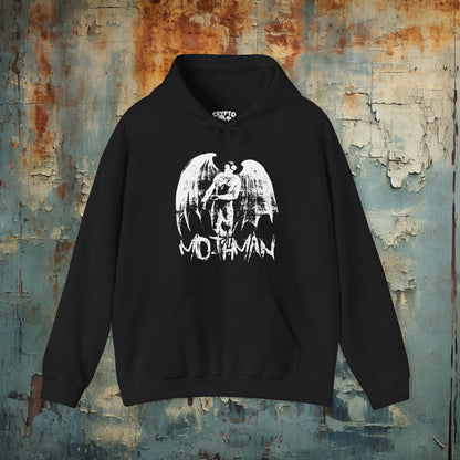 Hoodie - Mothman Distressed White Stencil | Hoodie | Hooded Sweatshirt from Crypto Zoo Tees