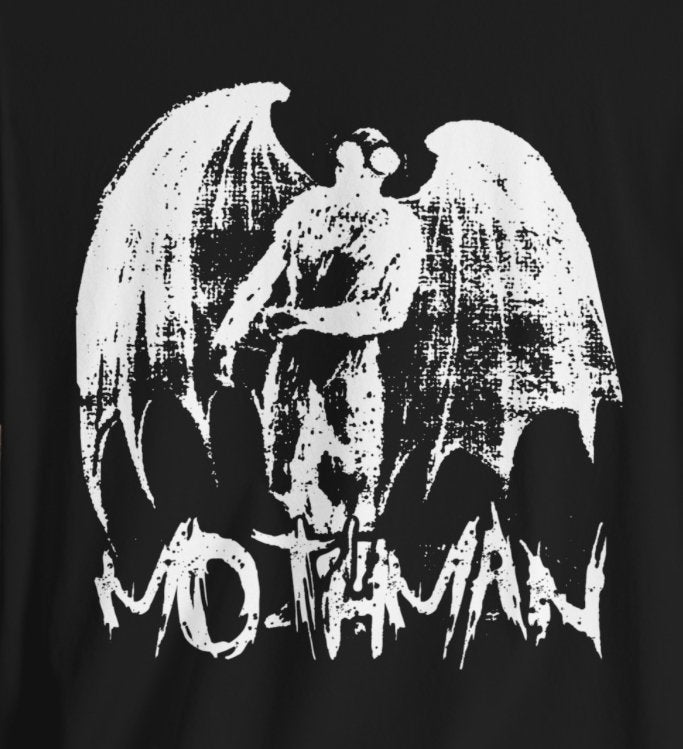 T - Shirt - Mothman Distressed White Stencil | Paranormal | Bella + Canvas Unisex T - shirt from Crypto Zoo Tees