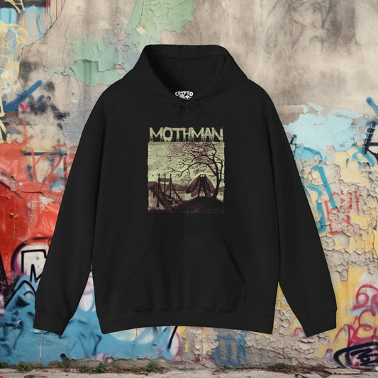 Hoodie - Mothman Man on Bridge | Hoodie | Hooded Sweatshirt from Crypto Zoo Tees