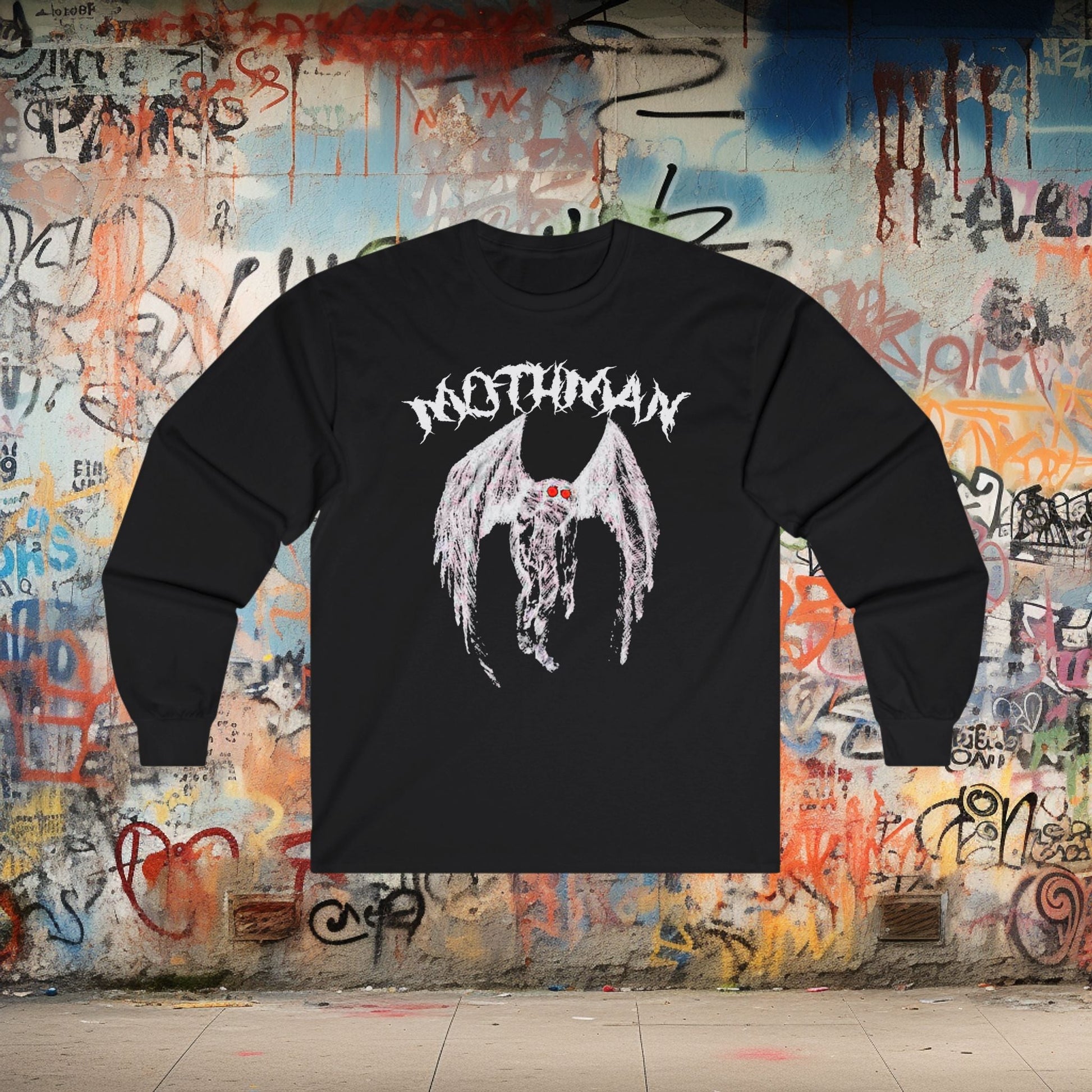 Long - sleeve - Mothman Metal Long Sleeve T-Shirt - Cryptid Gothic Graphic Tee from Crypto Zoo Tees