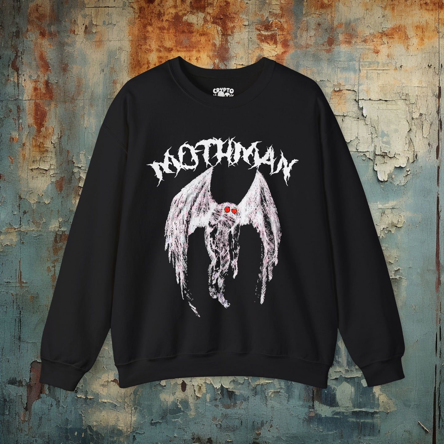 Sweatshirt - Mothman of Point Pleasant Metal Sweatshirt - Gothic Cryptid Pullover from Crypto Zoo Tees