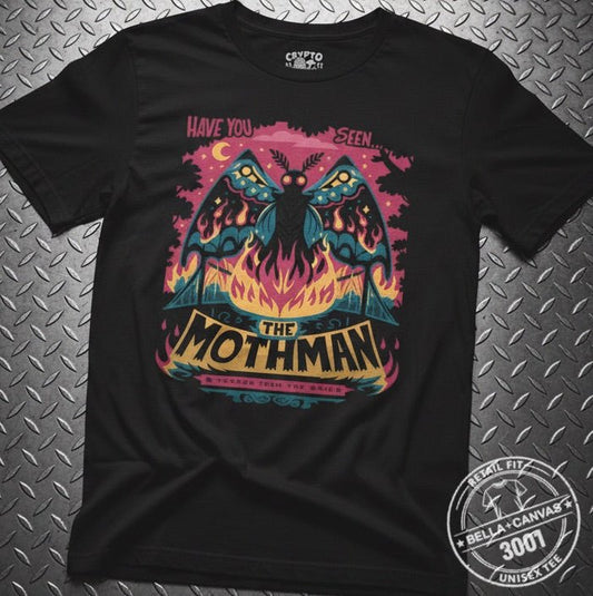 T-Shirt - Mothman Shirt | Light Fitted - Unisex Bella+Canvas 3001 | Mothman, Cryptids | Psychedelic from Crypto Zoo Tees