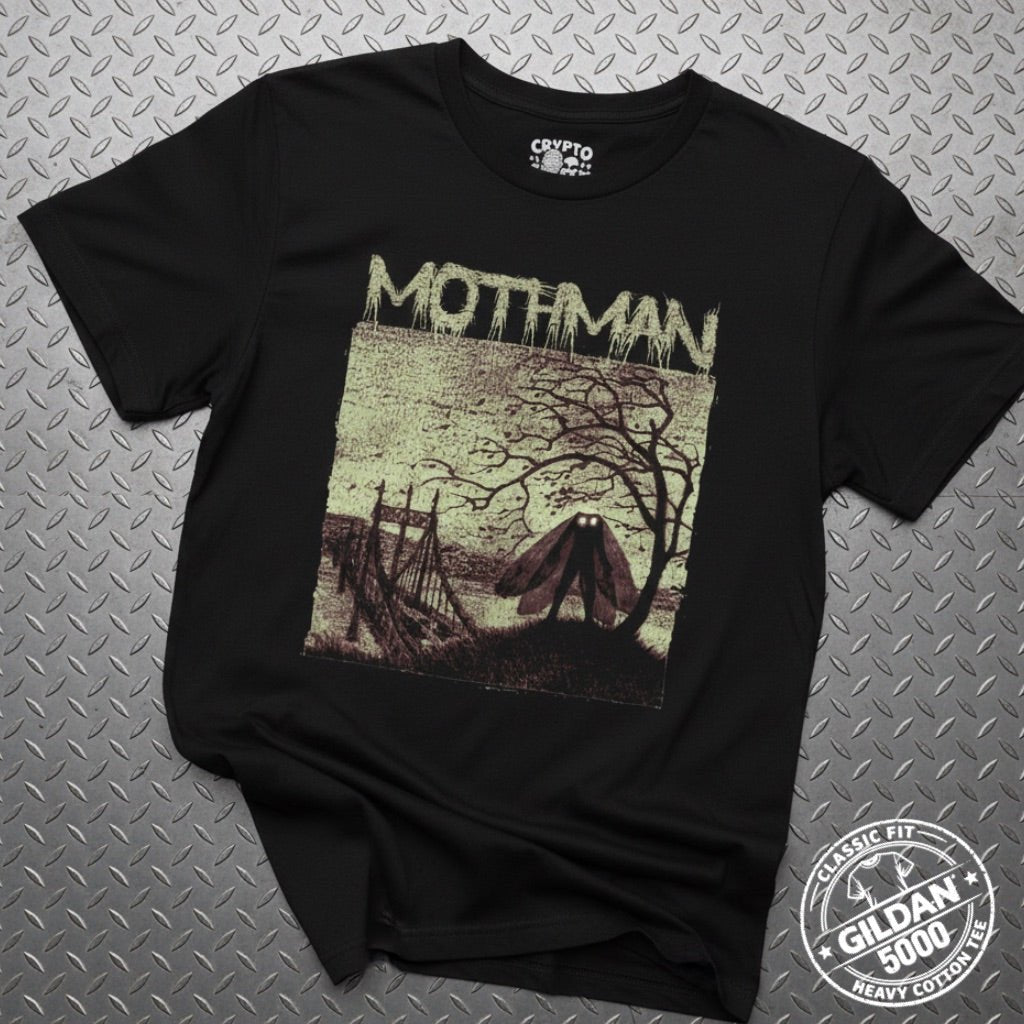 T-Shirt - Mothman Shirt | Unisex Heavy Cotton - Gildan 5000 | Mothman, Cryptids | Goth/Gothic from Crypto Zoo Tees